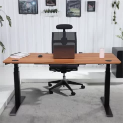 Pemberly Row 60" Modern Metal And Wood Standing Desk In Red Apple -CYMAX Sales 2774591 2 L