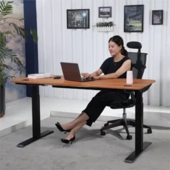 Pemberly Row 60" Modern Metal And Wood Standing Desk In Red Apple -CYMAX Sales 2774591 3 L