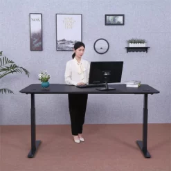 Pemberly Row 60" Modern Metal And Wood Standing Desk In Black 11 Pemberly Row 60" Modern Metal And Wood Standing Desk In Black -CYMAX Sales 2774592 3 L