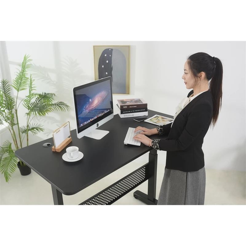 Pemberly Row 55" Modern Metal And Wood Pneumatic Height Adjustable Desk In Black 4 Pemberly Row 55" Modern Metal And Wood Pneumatic Height Adjustable Desk In Black - Image 2