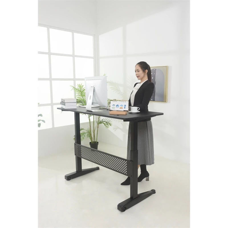 Pemberly Row 55" Modern Metal And Wood Pneumatic Height Adjustable Desk In Black 3 Pemberly Row 55" Modern Metal And Wood Pneumatic Height Adjustable Desk In Black