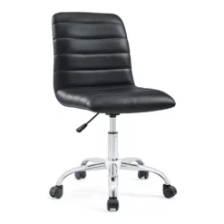 Pemberly Row Modern Vinyl Armless Mid Back Office Chair In Black