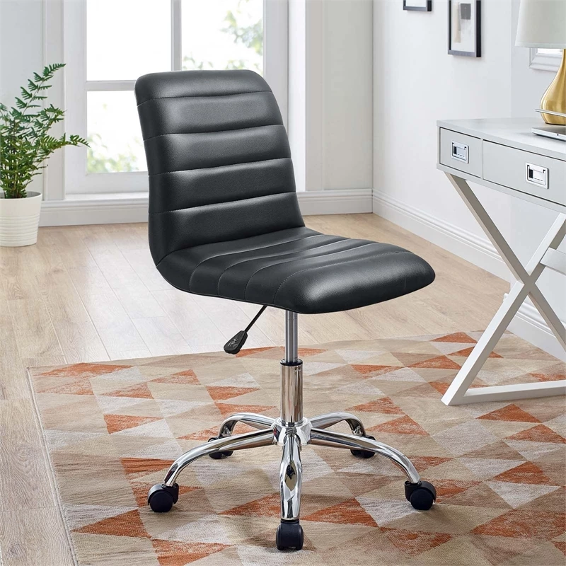 Pemberly Row Modern Vinyl Armless Mid Back Office Chair In Black 4 Pemberly Row Modern Vinyl Armless Mid Back Office Chair In Black - Image 2