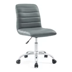 Pemberly Row Modern Vinyl Armless Mid Back Office Chair In Gray