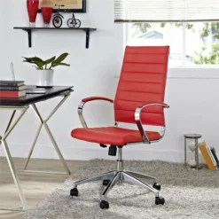Pemberly Row Modern Style Vinyl And Aluminum Highback Office Chair In Red -CYMAX Sales 2774610 3 L