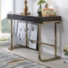 Pemberly Row 1-Drawer Wooden Top Home Office Desk In Espresso And Champagne