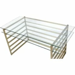 Pemberly Row Glass Rectangular Top 1-Shelf Desk In Antique Gold And Clear -CYMAX Sales 2774637 11 L
