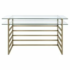 Pemberly Row Glass Rectangular Top 1-Shelf Desk In Antique Gold And Clear -CYMAX Sales 2774637 8 L
