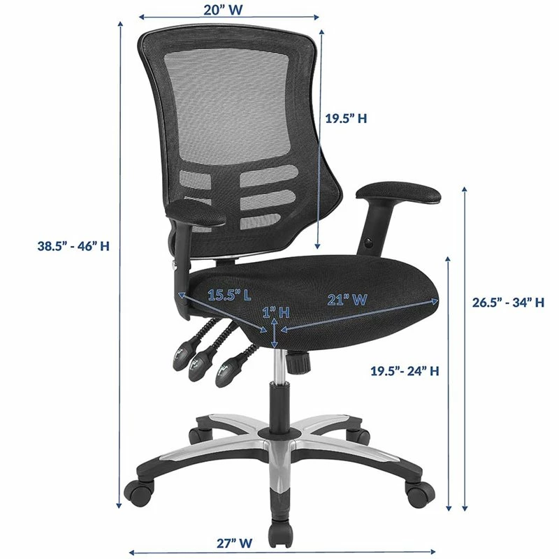 Pemberly Row Adjustable Swivel Mesh Fabric Office Chair In Black 7 Pemberly Row Adjustable Swivel Mesh Fabric Office Chair In Black - Image 5