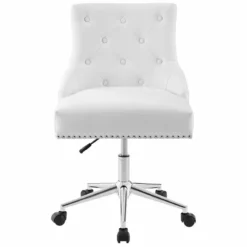 Pemberly Row Tufted Button Swivel Faux Leather Office Chair In White -CYMAX Sales 2774659 13 L