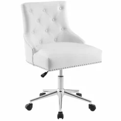 Pemberly Row Tufted Button Swivel Faux Leather Office Chair In White