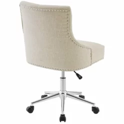 Pemberly Row Tufted Button Swivel Upholstered Fabric Office Chair In Beige -CYMAX Sales 2774660 12 L