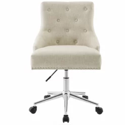 Pemberly Row Tufted Button Swivel Upholstered Fabric Office Chair In Beige -CYMAX Sales 2774660 13 L