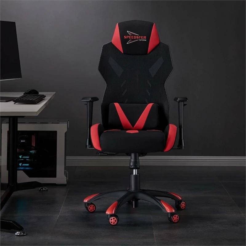 Pemberly Row Modern Mesh Fabric Gaming Computer Chair In Black/Red 16 Pemberly Row Modern Mesh Fabric Gaming Computer Chair In Black/Red - Image 14