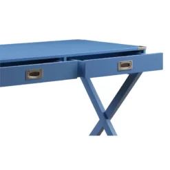 Pemberly Row Wooden Rectangular 2-Drawer Writing Desk With X-Shaped Base In Blue -CYMAX Sales 2774670 11 L