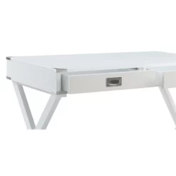 Pemberly Row Wood Rectangular 2-Drawer Writing Desk With X-Shaped Base In White -CYMAX Sales 2774671 11 L