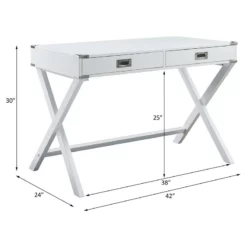 Pemberly Row Wood Rectangular 2-Drawer Writing Desk With X-Shaped Base In White -CYMAX Sales 2774671 12 L