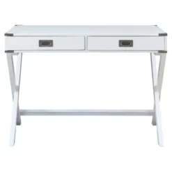 Pemberly Row Wood Rectangular 2-Drawer Writing Desk With X-Shaped Base In White -CYMAX Sales 2774671 8 L