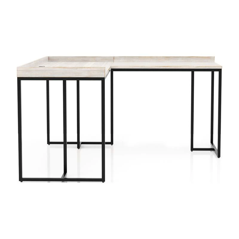 Pemberly Row Modern Wood Corner Computer Desk With USB In White 4 Pemberly Row Modern Wood Corner Computer Desk With USB In White - Image 2