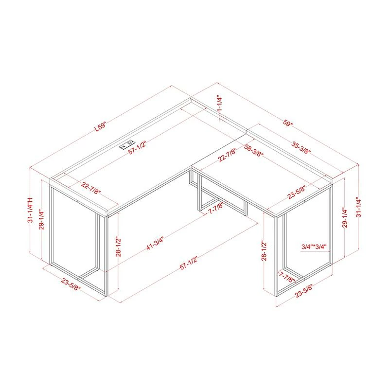 Pemberly Row Modern Wood Corner Computer Desk With USB In White 8 Pemberly Row Modern Wood Corner Computer Desk With USB In White - Image 6