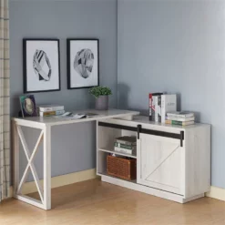 Pemberly Row Transitional Wood L-Shape Desk In White Oak Finish 16 Pemberly Row Transitional Wood L-Shape Desk In White Oak Finish -CYMAX Sales 2774701 5 L