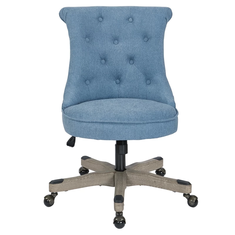 Pemberly Row Tufted Office Chair In Sky Blue Fabric With Gray Wood Base 5 Pemberly Row Tufted Office Chair In Sky Blue Fabric With Gray Wood Base - Image 3