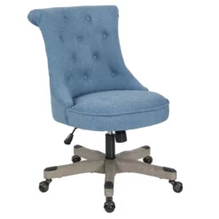 Pemberly Row Tufted Office Chair In Sky Blue Fabric With Gray Wood Base