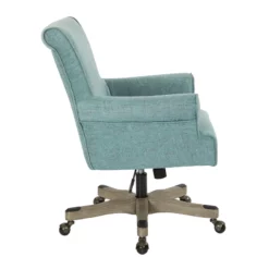 Pemberly Row Office Chair In Turquoise Fabric With Gray Wash Wood -CYMAX Sales 2774712 2 L