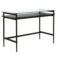 Pemberly Row 46" Blackened Bronze/Black Grain Metal/Glass Home Office