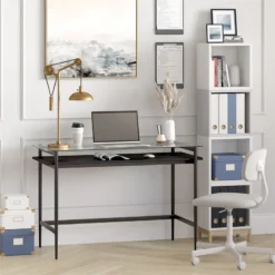 Pemberly Row 46" Blackened Bronze/Black Grain Metal/Glass Home Office -CYMAX Sales 2774713 3 L
