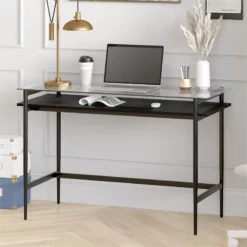 Pemberly Row 46" Blackened Bronze/Black Grain Metal/Glass Home Office -CYMAX Sales 2774713 7 L