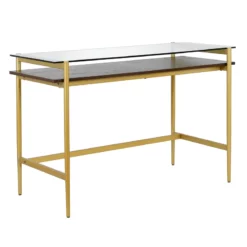Pemberly Row Contemporary 46" Brass/Walnut Metal/Glass Home Office