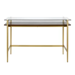 Pemberly Row Contemporary 46" Brass/Walnut Metal/Glass Home Office 13 Pemberly Row Contemporary 46" Brass/Walnut Metal/Glass Home Office -CYMAX Sales 2774714 2 L