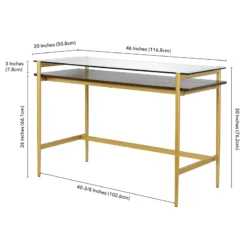 Pemberly Row Contemporary 46" Brass/Walnut Metal/Glass Home Office 15 Pemberly Row Contemporary 46" Brass/Walnut Metal/Glass Home Office -CYMAX Sales 2774714 4 L