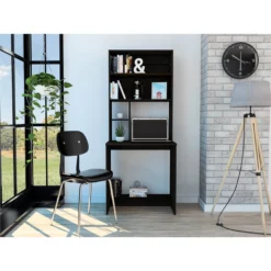 Pemberly Row Contemporary Hutch Desk Engineered Wood Desks In Black -CYMAX Sales 2774730 5 L