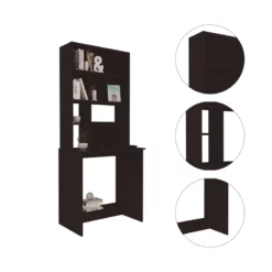 Pemberly Row Contemporary Hutch Desk Engineered Wood Desks In Black -CYMAX Sales 2774730 6 L