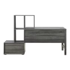 Pemberly Row Contemporary Wood Multi-Storage Desk In Distressed Gray -CYMAX Sales 2774743 5 L