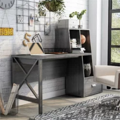 Pemberly Row Contemporary Wood Multi-Storage Desk In Distressed Gray -CYMAX Sales 2774743 7 L