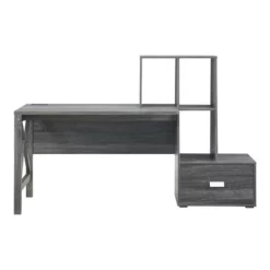 Pemberly Row Contemporary Wood Multi-Storage Desk In Distressed Gray -CYMAX Sales 2774743 L