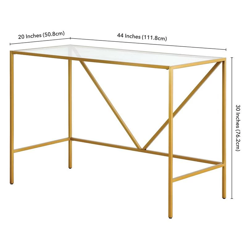 Pemberly Row Contemporary 44" Brass Finish Metal/Glass Home Office 4 Pemberly Row Contemporary 44" Brass Finish Metal/Glass Home Office - Image 2