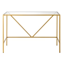 Pemberly Row Contemporary 44" Brass Finish Metal/Glass Home Office 13 Pemberly Row Contemporary 44" Brass Finish Metal/Glass Home Office -CYMAX Sales 2774750 3 L