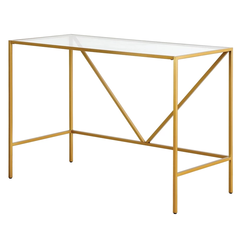 Pemberly Row Contemporary 44" Brass Finish Metal/Glass Home Office 9 Pemberly Row Contemporary 44" Brass Finish Metal/Glass Home Office - Image 7