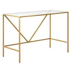 Pemberly Row Contemporary 44" Brass Finish Metal/Glass Home Office