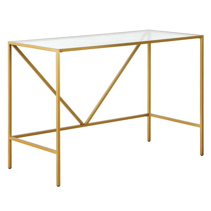 Pemberly Row Contemporary 44" Brass Finish Metal/Glass Home Office 3 Pemberly Row Contemporary 44" Brass Finish Metal/Glass Home Office