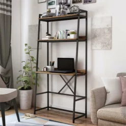 Pemberly Row Transitional Metal Writing Desk With USB In Brown -CYMAX Sales 2774761 3 L