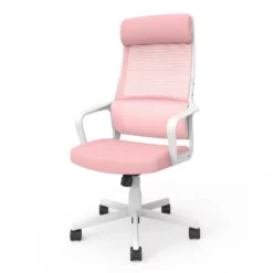 Pemberly Row Contemporary Metal And Mesh Adjustable Office Chair In Pink -CYMAX Sales 2774768 2 L