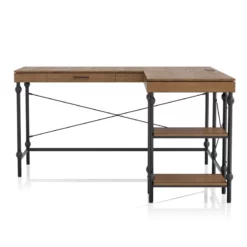 Pemberly Row Contemporary L-shaped Wooden Desk In Brown Oak Finish 11 Pemberly Row Contemporary L-shaped Wooden Desk In Brown Oak Finish -CYMAX Sales 2774775 3 L