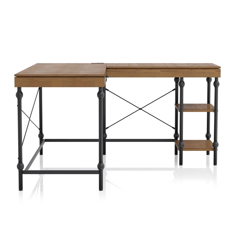 Pemberly Row Contemporary L-shaped Wooden Desk In Brown Oak Finish 7 Pemberly Row Contemporary L-shaped Wooden Desk In Brown Oak Finish - Image 5