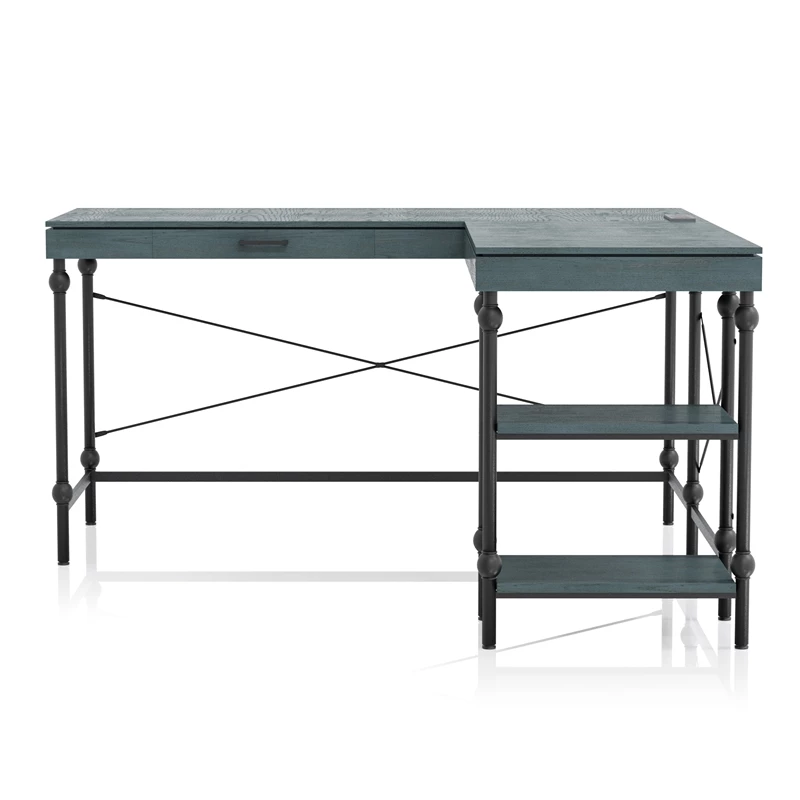 Pemberly Row Contemporary L-shaped Wooden Desk In Antique Blue 5 Pemberly Row Contemporary L-shaped Wooden Desk In Antique Blue - Image 3