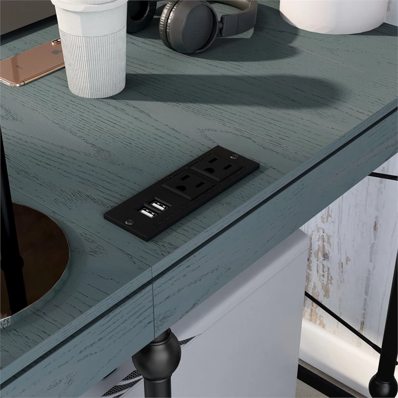 Pemberly Row Contemporary L-shaped Wooden Desk In Antique Blue 7 Pemberly Row Contemporary L-shaped Wooden Desk In Antique Blue - Image 5